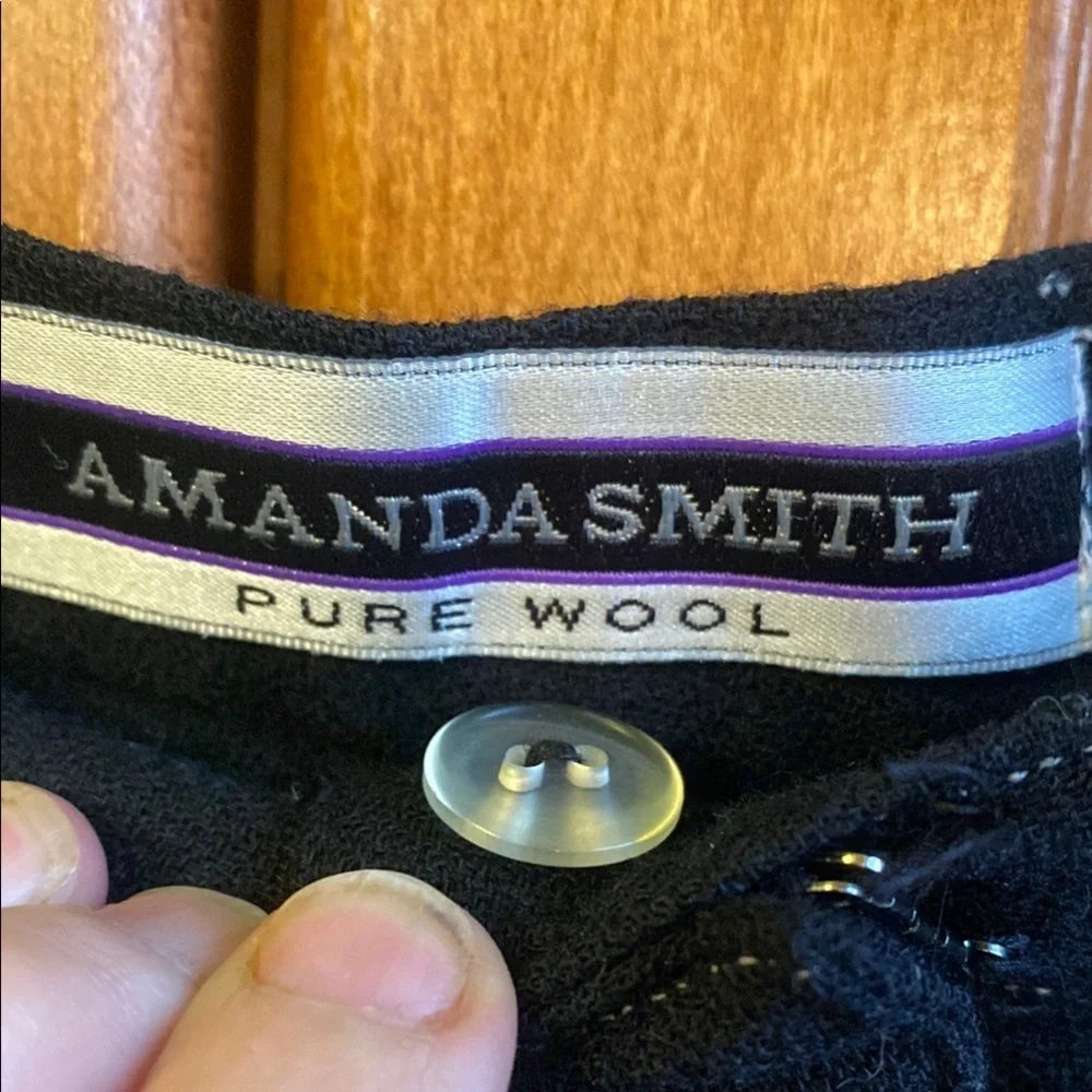 Vintage Amanda Smith Size 12 Black Pinstripe Pure Wool Trousers